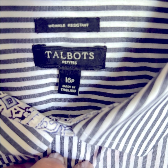 Talbots 16P blouse /Shirt long sleeve button-up wrinkle resistant gray/white - Picture 5 of 7